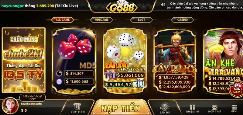 Tài xỉu livestream Go88: Bùng nổ với siêu phẩm hấp dẫn 2025 3 Điểm nổi bật của trò chơi Tài xỉu livsstream Go88